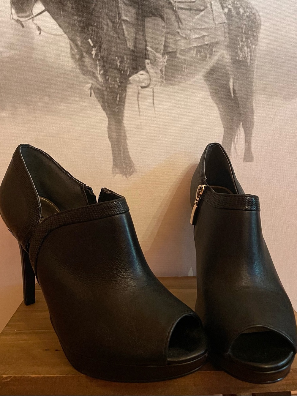 Black Peep-Toe Ankle Booties - Women's Fashion Heels ALFANI 7.6 4”heel